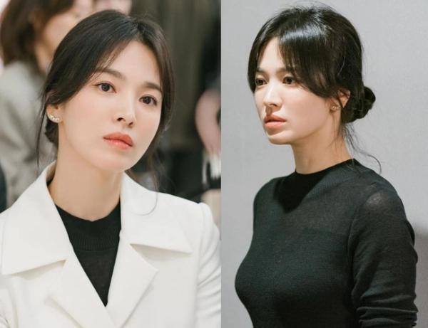 Song Hye Kyo vẫn cân luôn cả kiểu tóc mái bay.